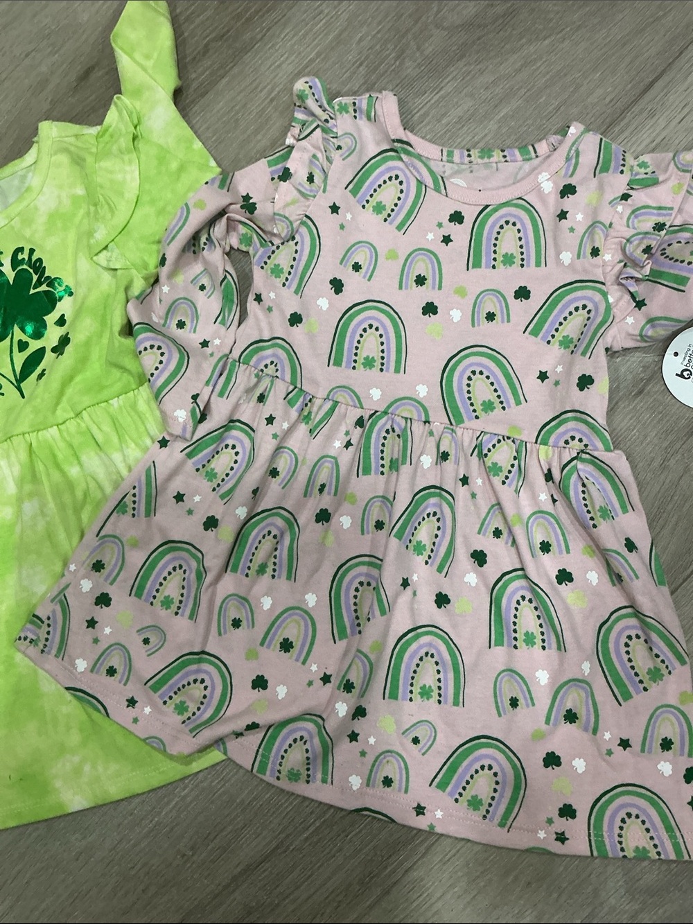 Girls Green Tie-Dye Shamrock Dress & Pink Rainbow Dress Set - Picture 2 of 3